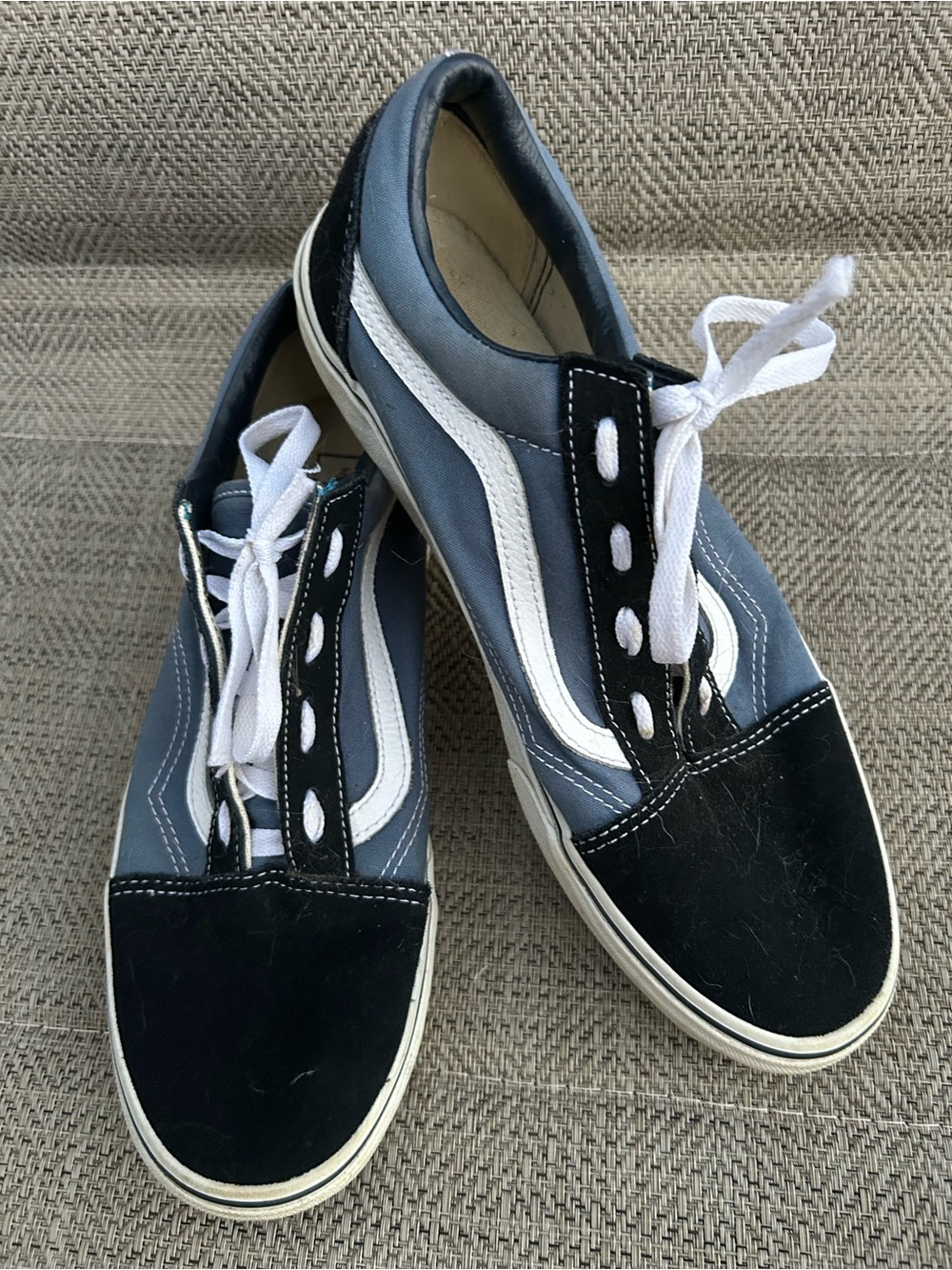 Vans Sk8 Shoes in Black Suede, French blue canvas & Leather White stripe sz 10.5